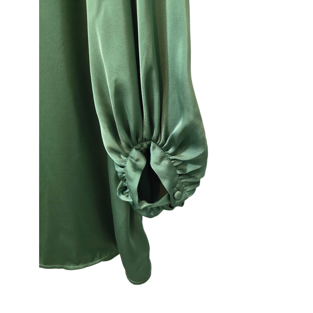 H&M Short Babydoll Mini Dress V Neck Long Sleeves Size Large Green - Picture 7 of 12